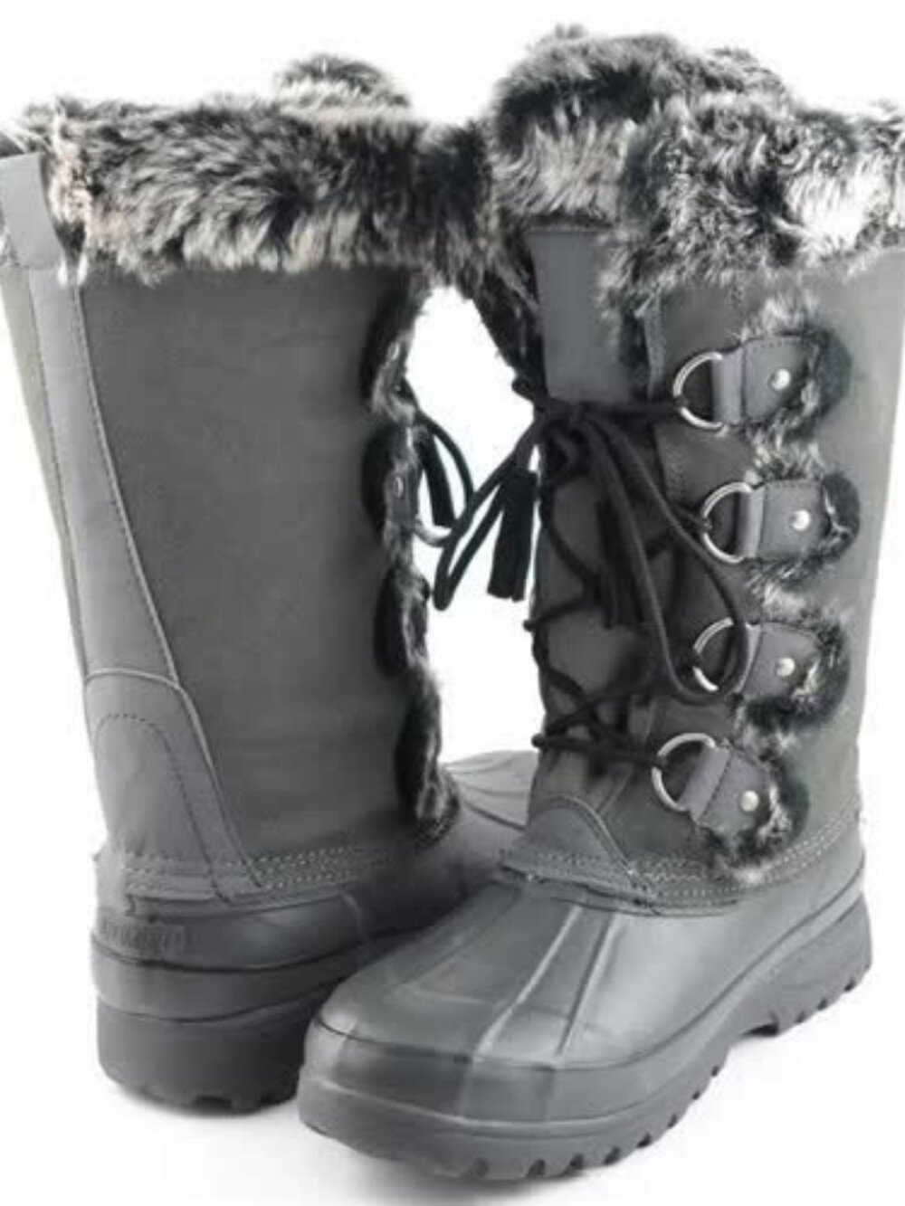 KHOMBU Arctic Grey Fur Trim Waterproof Winter Boots Women 6